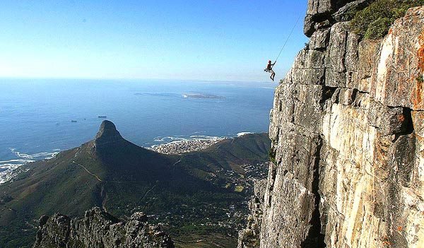 Mark abseiling, Table Mountain, Cape Town